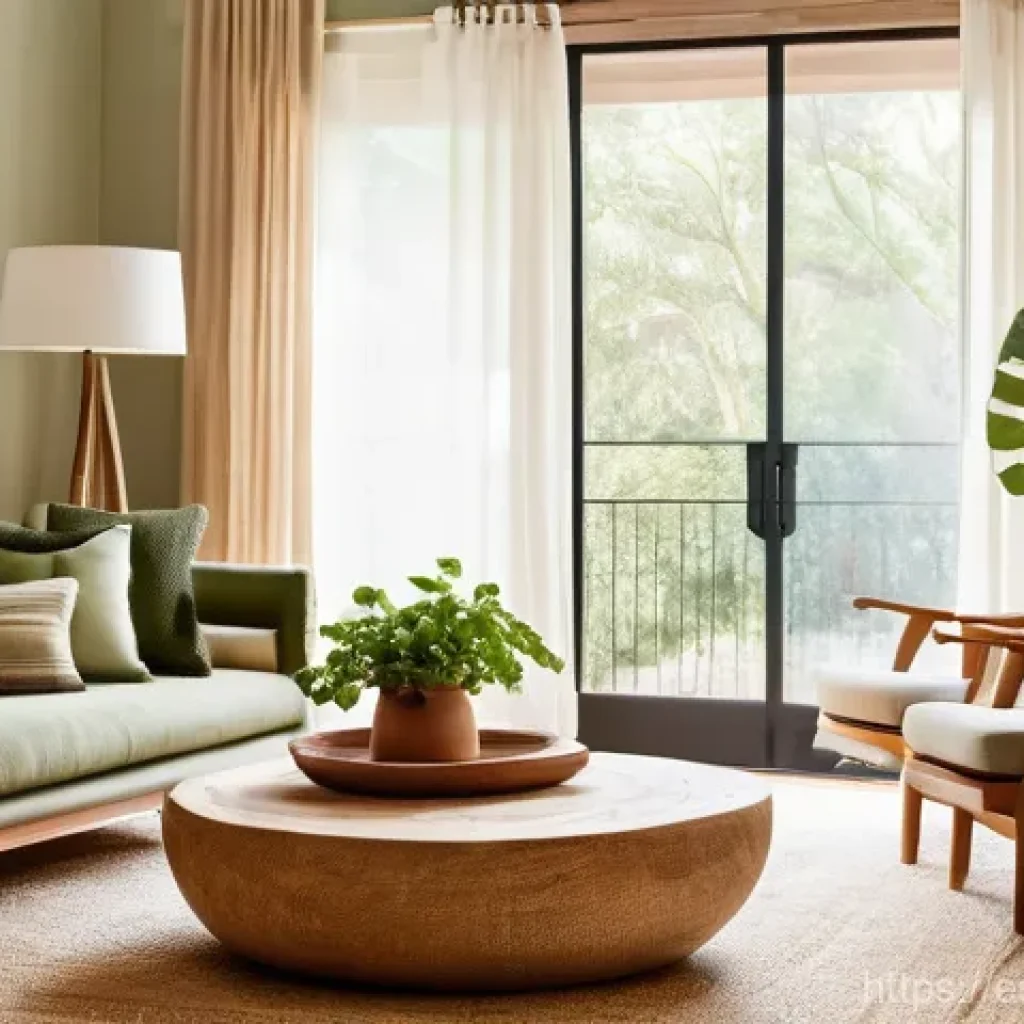 자연주의 홈 데코의 기본 원칙 - **A Serene Living Room Retreat with Earthy Tones and Natural Textures**
    "A sun-drenched, tranqui...