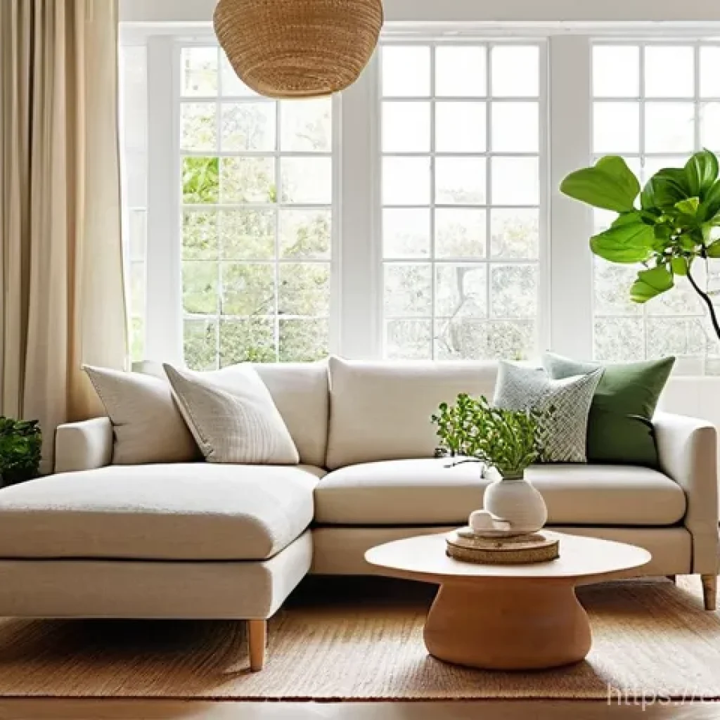 자연주의 인테리어로 변화시킨 작은 아파트 - **Prompt for Natural Light and Airy Serenity:**
"A bright and serene small apartment living room...