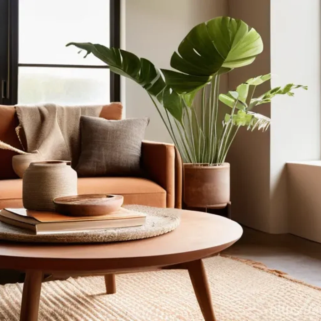 자연주의 인테리어를 위한 색상 조합 - **Prompt:** A cozy and inviting living room filled with a warm embrace of natural earth tones. The w...