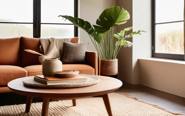 자연주의 인테리어를 위한 색상 조합 - **Prompt:** A cozy and inviting living room filled with a warm embrace of natural earth tones. The w...