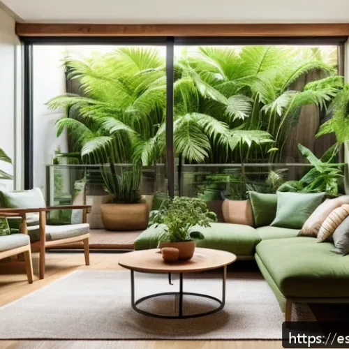 Home 33 자연주의 디자인의 장점과 특징 - A cozy urban living room featuring untreated wooden furniture with visible grain textures, moss-gree...