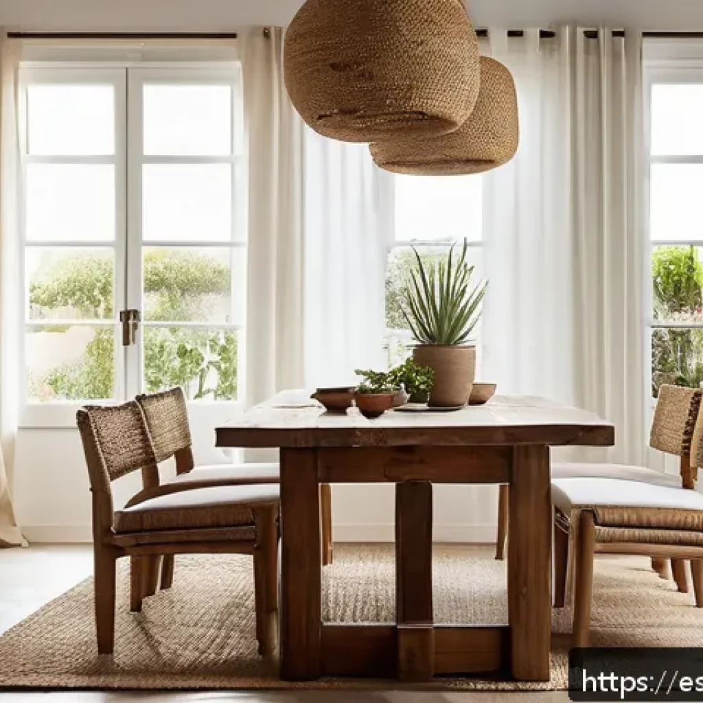 자연주의 홈 데코의 전통과 현대적 해석 - A cozy living room interior featuring handcrafted natural materials: a large reclaimed solid wood di...