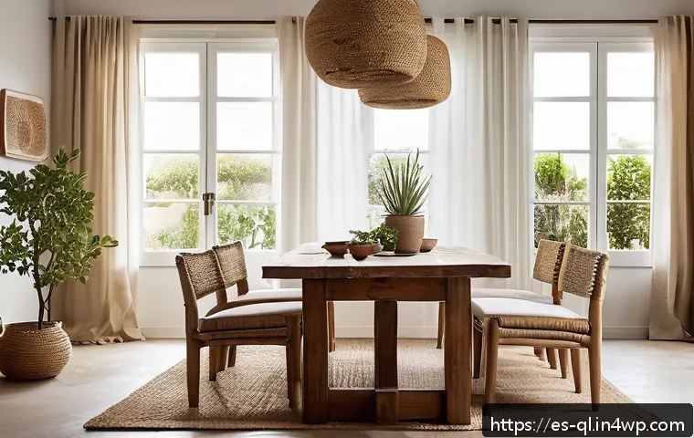 자연주의 홈 데코의 전통과 현대적 해석 - A cozy living room interior featuring handcrafted natural materials: a large reclaimed solid wood di...